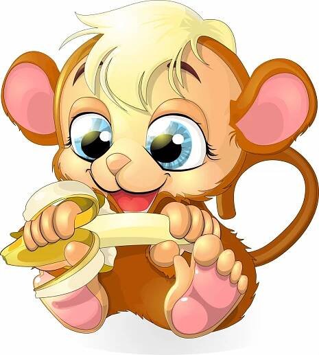 a cartoon baby monkey holding a banana