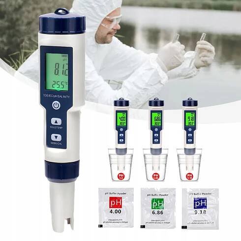 TESTER MĚŘICÍ VODY TDS, ZELENÉ PODSVÍCENÍ LCD, 5 V 1, PRO AKVÁRIUM