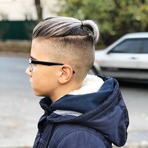 Number 1 Undercut, Undercut Boys Hair Kids, Man Bun Undercut Kids, Little Boy Faux Hawk, Toddler Boy Faux Hawk, Boys Ponytail, Boys Undercut, Cool Hairstyles For Boys, Viking Haircut