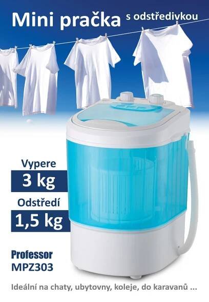 Pračka s odstředivkou Professor MPZ303 mini na 3kg prádla 1190 Kč