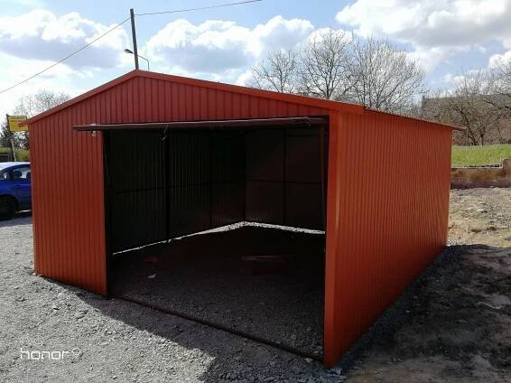 Plechová garáž 4,5x5m výklopná vrata světle hnědá 4