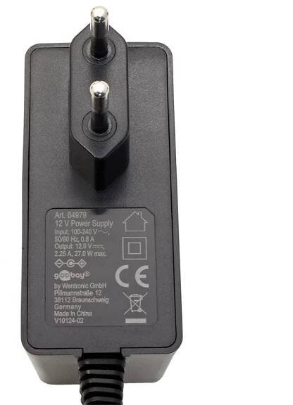 Napájecí adaptér 12V, 2,25A, 5,5 x 2,1mm, černý