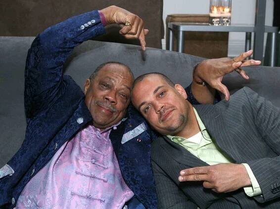 Quincy Jones and son Quincy Jones III during Dom Perignon Celebration for Forest Whitaker - February 27, 2007 at Boulevard3 in Hollywood, California, United States