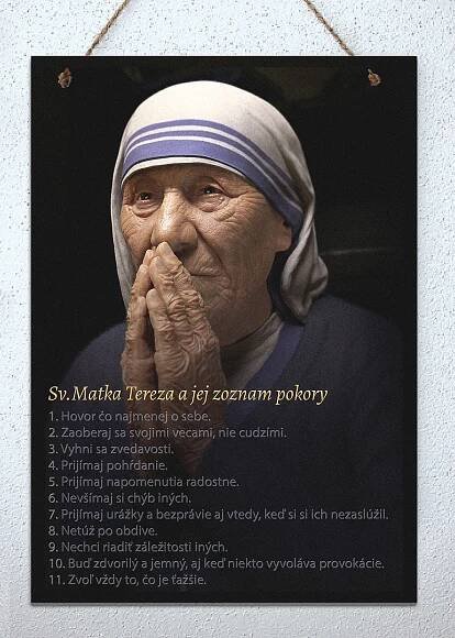 Tabuľka - Sv. Matka Tereza a jej zoznam pokory