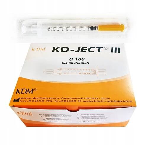 Inzulínová stříkačka s vtavenou jehlou 0,5 ml U-100 G29 (0,33 x 12,7 mm) 100 ks