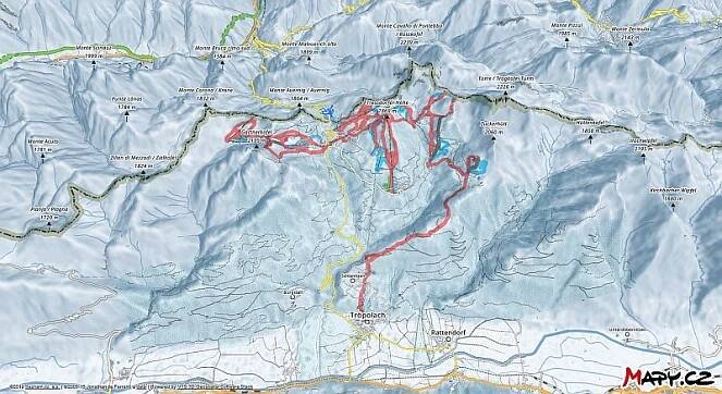 3D zimní mapa lyžařské oblasti Nassfeld - Hermagor