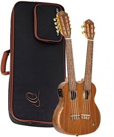 Ortega Guitars Custom Built Series Double Neck 4 & 8 String Tenor Acoustic-Electric Ukulele w/Bag