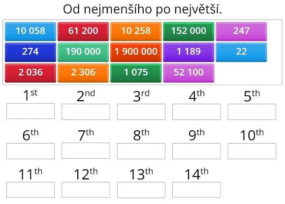 Seřaď čísla vzestupně.