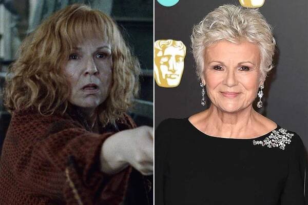 Julie Walters as Molly Weasley in 'Harry Potter and the Deathly Hallows — Part 2'; Julie Walters attends the EE BAFTA Awards in London on Feb. 18, 2018