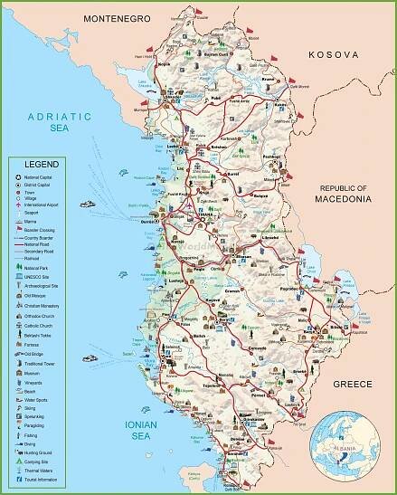mapa Albánie turistické