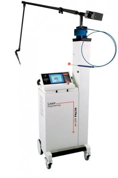 A white machine with a blue hose attached to it on a white background.