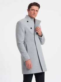 Pánský kabát - žíhaná šedá C501 - Obchod Ombre