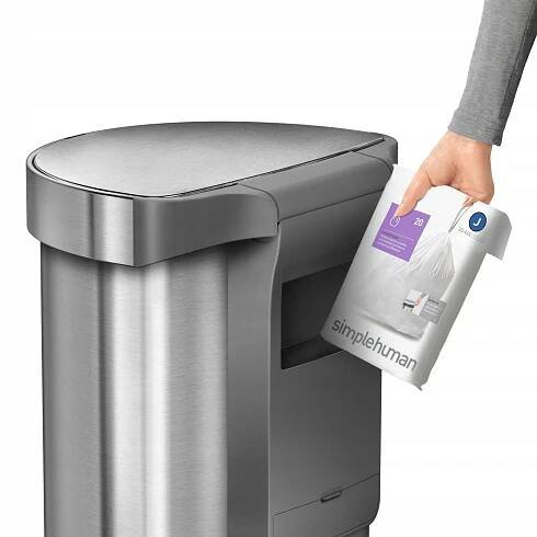 Simplehuman Bezdotykový koš 45l, půlkulatý, matná ocel, FPP, kapsa na sáčky
