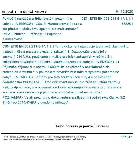ČSN ETSI EN 303 213-5-1 V1.1.1 - Pokročilý naváděcí a řídicí systém pozemního pohybu (A-SMGCS) - Část 5: Harmonizovaná norma
