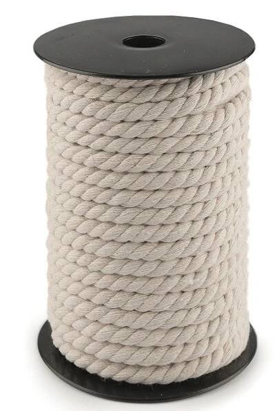 Bavlněná kroucená šňůra / provaz 510520 režná na tašky, průměr 15mm (šňůra na metry)