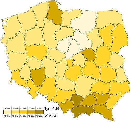 Soubor:Polish presidential elections, 1990, second round results by voivodeships.svg – Wikipedie