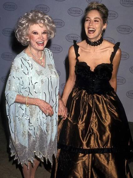 Comedienne Phyllis Diller and actress Sharon Stone attend the Second Annual Comedy Hall of Fame Induction Ceremony on August 28, 1994 at Beverly Hilton Hotel in Beverly Hills, California.