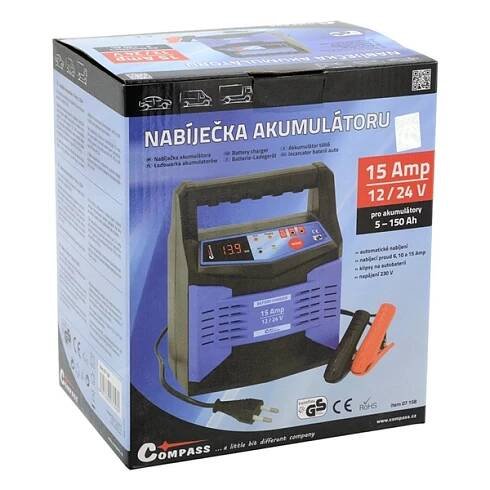 COMPASS Nabíječka mikroprocesor 15Amp 12/24V PB/GEL LCD display