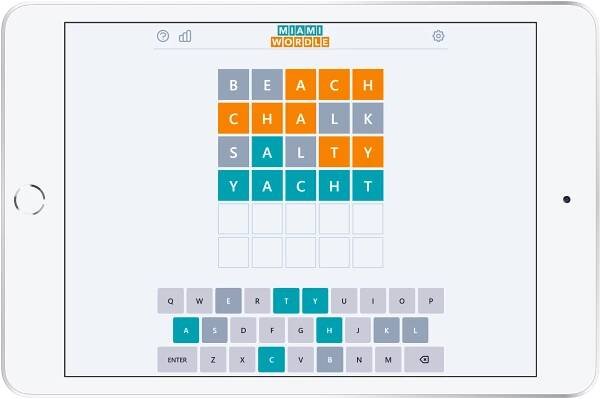 MiamiWordle puzzle on a tablet