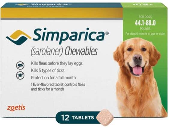 Simparica Chewable Tablet for Dogs, 44.1-88 lbs, (Green Box)