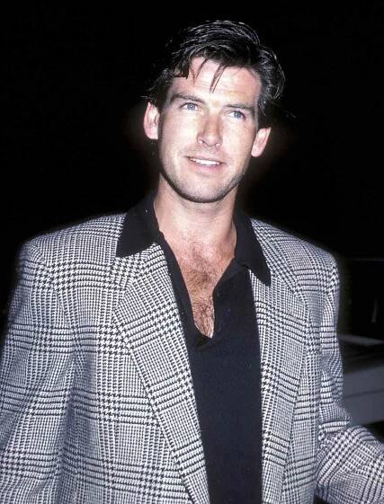 Pierce Brosnan on September 3, 1986 dines at Spago in West Hollywood, California