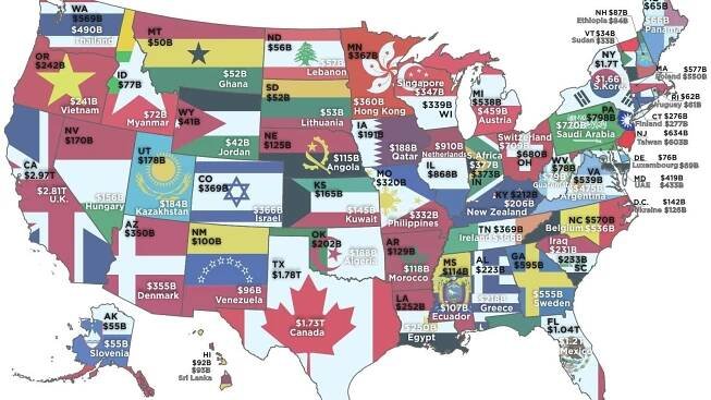 Mapa států USA podle HDP
