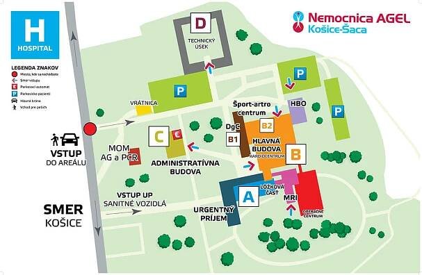 Mapa areálu nemocnice | Nemocnica AGEL Košice-Šaca
