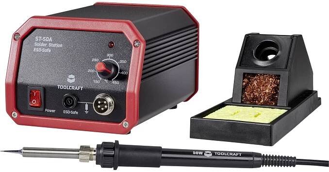 TOOLCRAFT ST-50A pájecí stanice, analogový, 50 W, 150 - 450 °C, vč. pájecí hrot, 1561691 : Půhy.cz