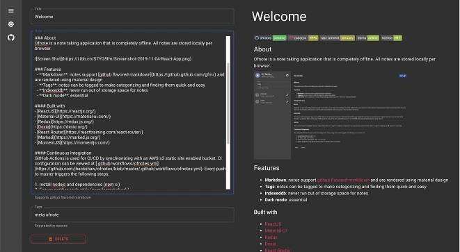 GitHub - jhackshaw/ofnotes: Notetaking app with support for markdown, tagging, and filtering