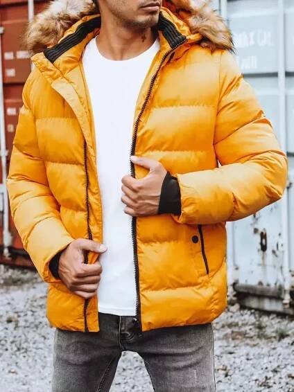 Žlutá pánská dlouhá prošívaná zimní bunda Dstreet