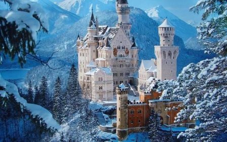 HD Winter Background Enchanting White Neuschwanstein Castle Wallpaper