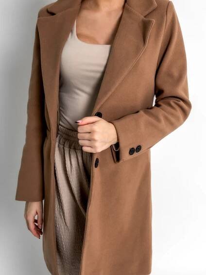 Hnědý basic flaušový kabát NOAM | Erika Fashion