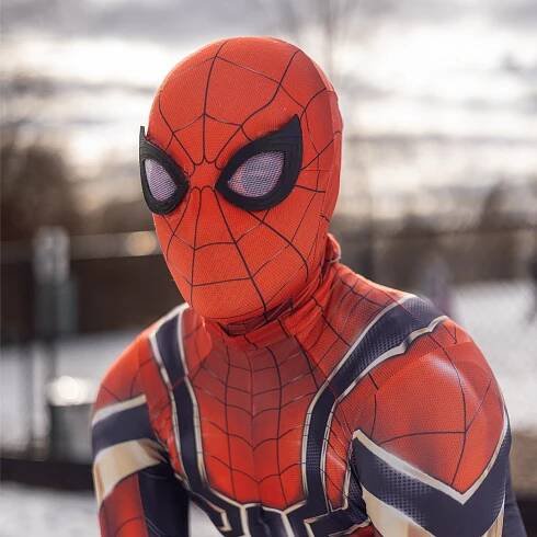 A close-up of a Spider-Man character