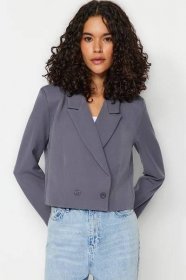 Trendyol Anthracite Double Breasted Closure Lined Woven Blazer Jacket