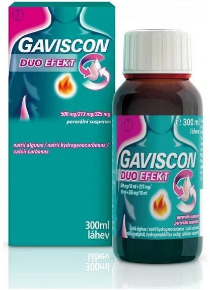 Gaviscon Duo Efekt suspenze 300 ml AKCE PC 245,- Kč EXPIRACE 8/23 - Volně prodejné léky