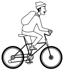 Mladý muž jezdíce na kole kreslený černobíle — Ilustrace