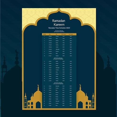 Ramadan Calendar Design 2023. Calendar Mockup template, Islamic