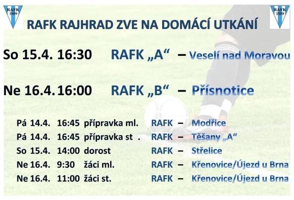 RAFK zve na svá domácí fotbalová utkání • Město Rajhrad
