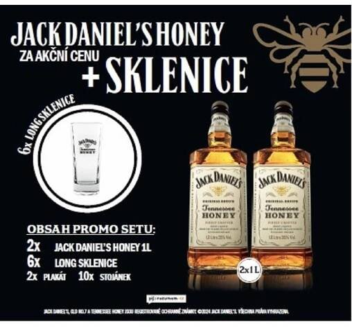 JACK DANIELS HONEY 35% 2x 1l + 6 long sklenice 5/2024 - | JASO
