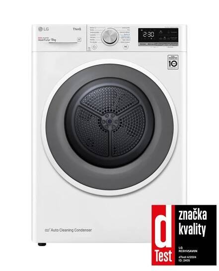 Čelní pohled na Sušička LG | 9 kg | DUAL Inverter Heat Pump™ |ThinQ™|Bílá, RC91V5AV6N