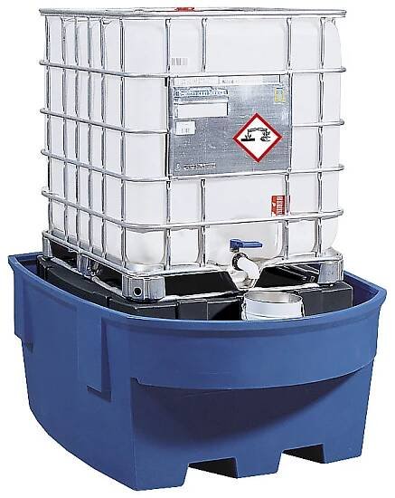 Záchytná vana z PE pro cisternové kontejnery IBC/KTC – asecos s podstavcem / stáčecím nástavcem