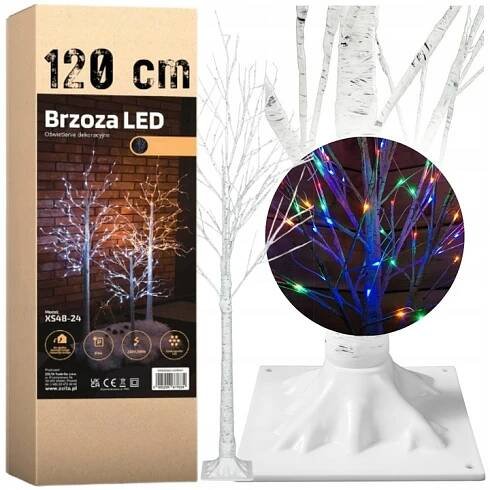 Vánoční stromek bříza led světýlka 120 cm 96 led vánoční barva barevná