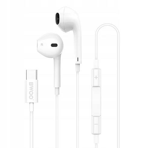 BWOO Sluchátka pro IPhone 15 16 USB-C bílá pro telefon drátová do uší