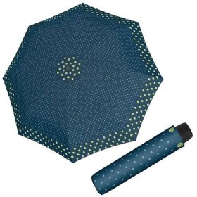 Dámský deštník DOPPLER DERBY 70065PT03, skládací, mechanický, tyrkysově modrý s puntíky, délka 24cm