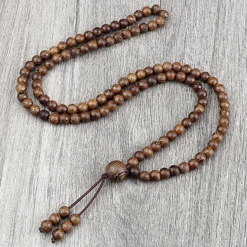 Dřevěný korálkový náhrdelník 108 | dřevená unisex japa mala, buddhistický náhrdelník - Dřevěné korálky
