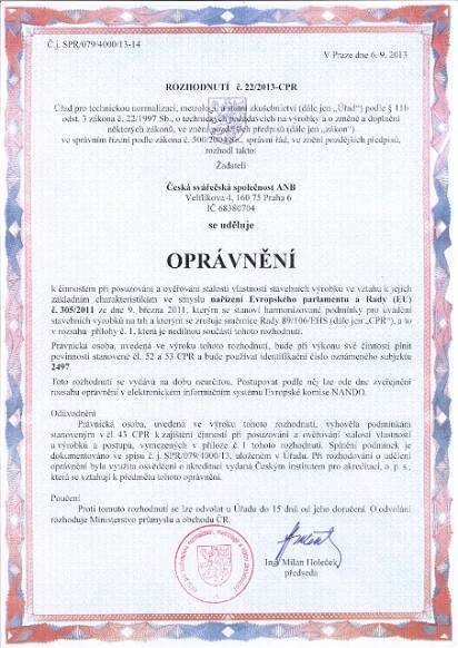 CWS ANB: Oznámený subjekt pro posuzování shody stavebních konstrukcí dle EU 305/2011 (CPR)
