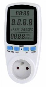 Elektroměr zásuvkový měřič spotřeby s pamětí PM6 - digitální wattmetr do zásuvky zálohování