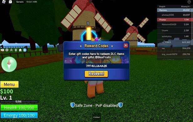 Redeem Blox Fruits plush codes