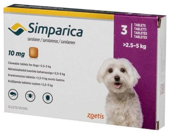 Simparica 10mg – 2.5 to 5kg 3 tablets - Petpampermall