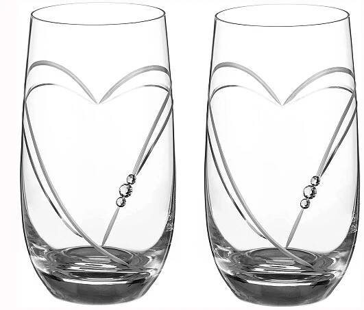 Diamante sklenice na nealko nápoje s krystaly Swarovski Hearts 350ml 2KS